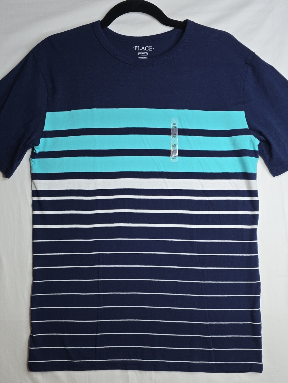 The Children's Place Navy & Aqua Striped Short Sleeve Tee